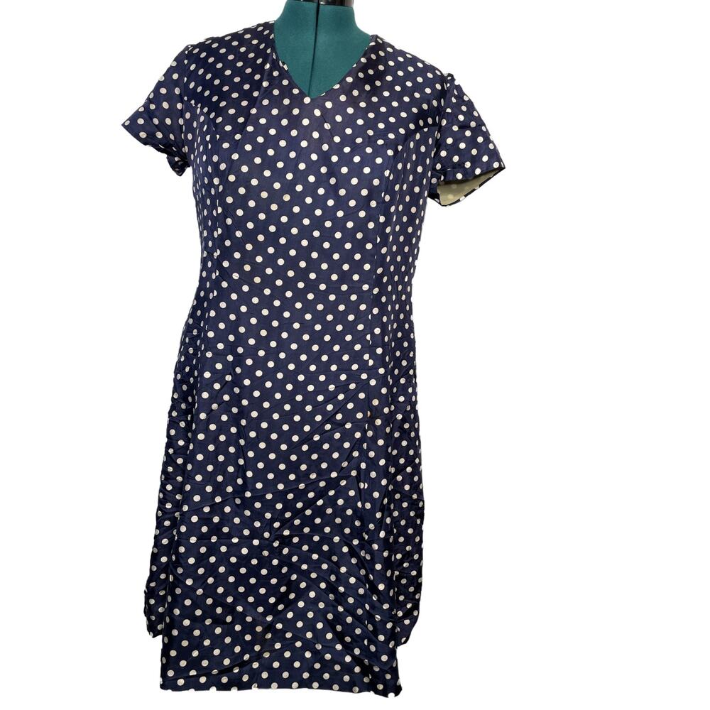 Vintage 1960s Navy White Polka Dot Sheath Dress - Plus Size Retro Mod Style XL